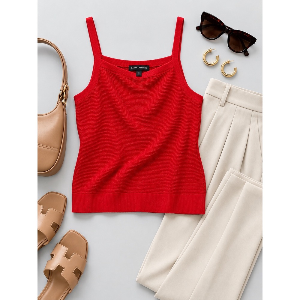 Banana Republic Square Neck Sweater Tank Top Strawberry Red L NWT Organic Cotton